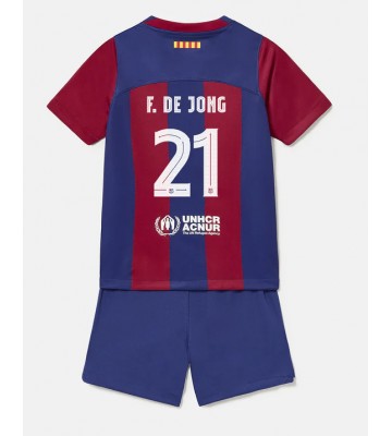 Lacne Dětský Futbalové dres Barcelona Frenkie de Jong #21 2023-24 Krátky Rukáv - Domáci (+ trenírky)